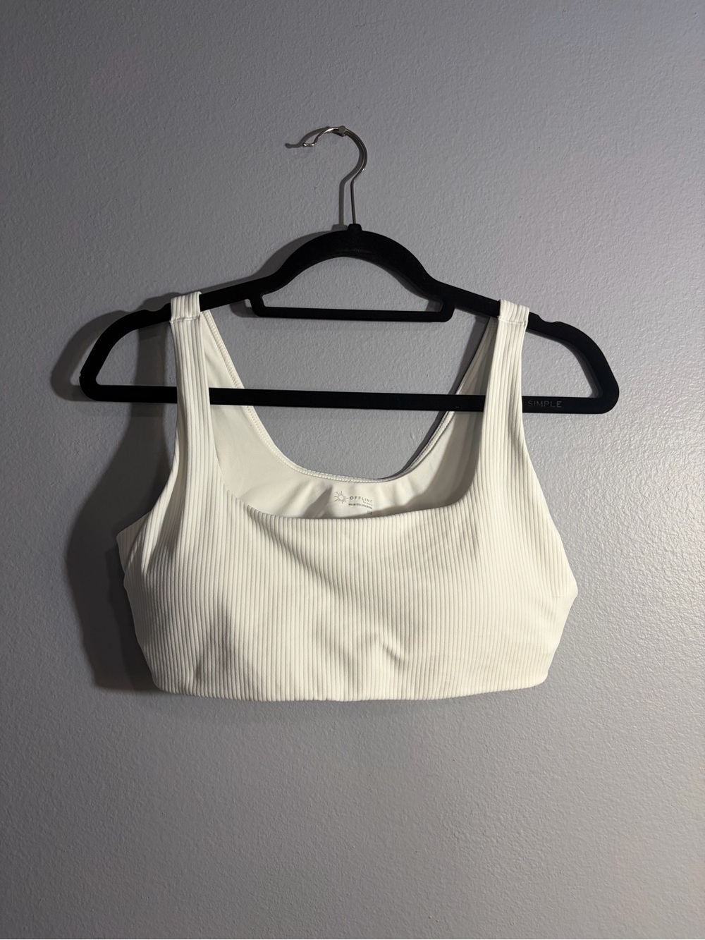 Aerie White Ribbed Square-Neck Crop Bralette